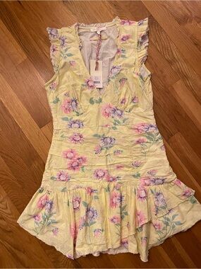 Loveshackshady Odile Mini Dress Yellow Floral Ruffle NWT size 4